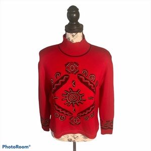 St John Collection Red/Black Southwestern Sweater